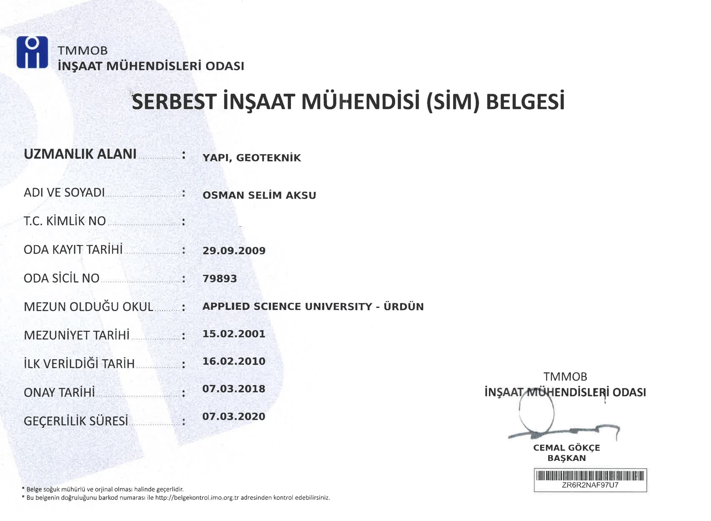 YTI,Serbest Insaat Muhendisligi